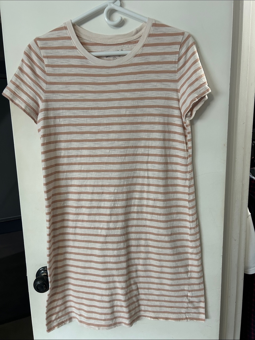 Universal Thread Women’s Short Sleeve Striped T‑Shirt Dress - Tan Cream